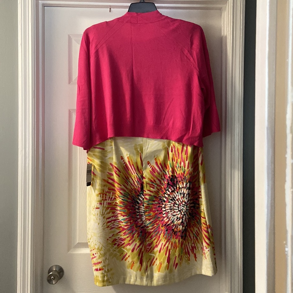 Knee length back zip dress with 3/4 length sleeve hot pink sweater. 22W NWT - Picture 3 of 6
